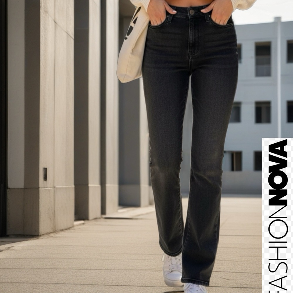 Fashion Nova Women's Dark Gray Flare Jeans